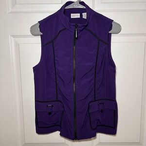 Zenergy by Chicos Purple Athletic Vest Full Zip Mock Neck Cargo Pockets Sz 0 / S